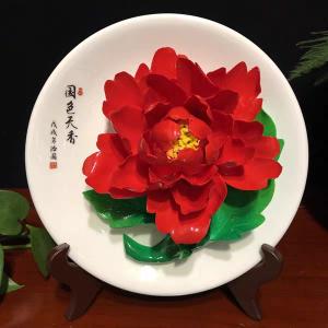 實(shí)心釉上彩牡丹瓷